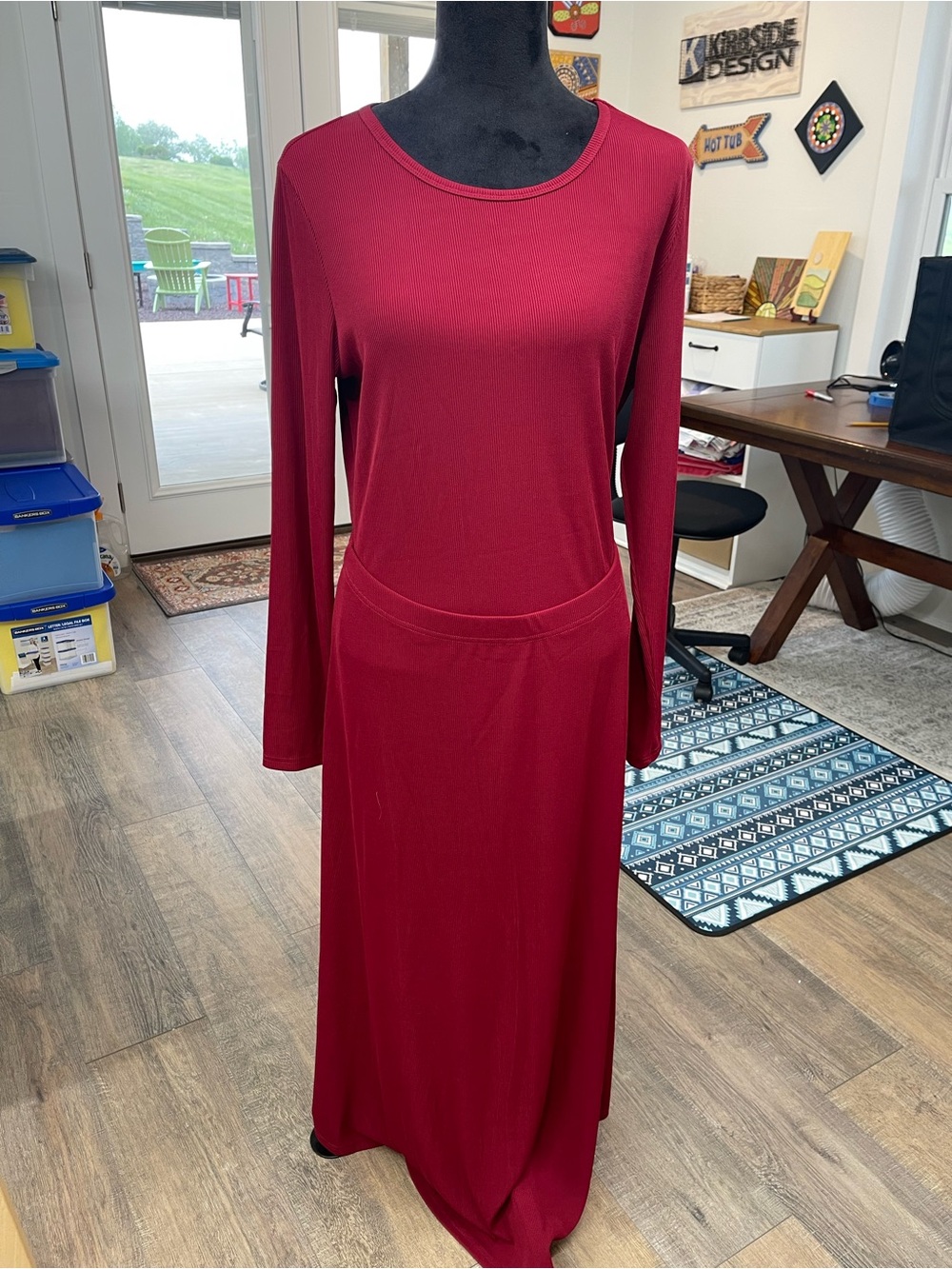 Women's Long Sleeve Maxi Dress in Deep Red